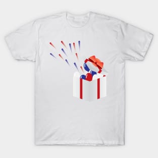 Blue, Red, White Balloons and Fireworks T-Shirt